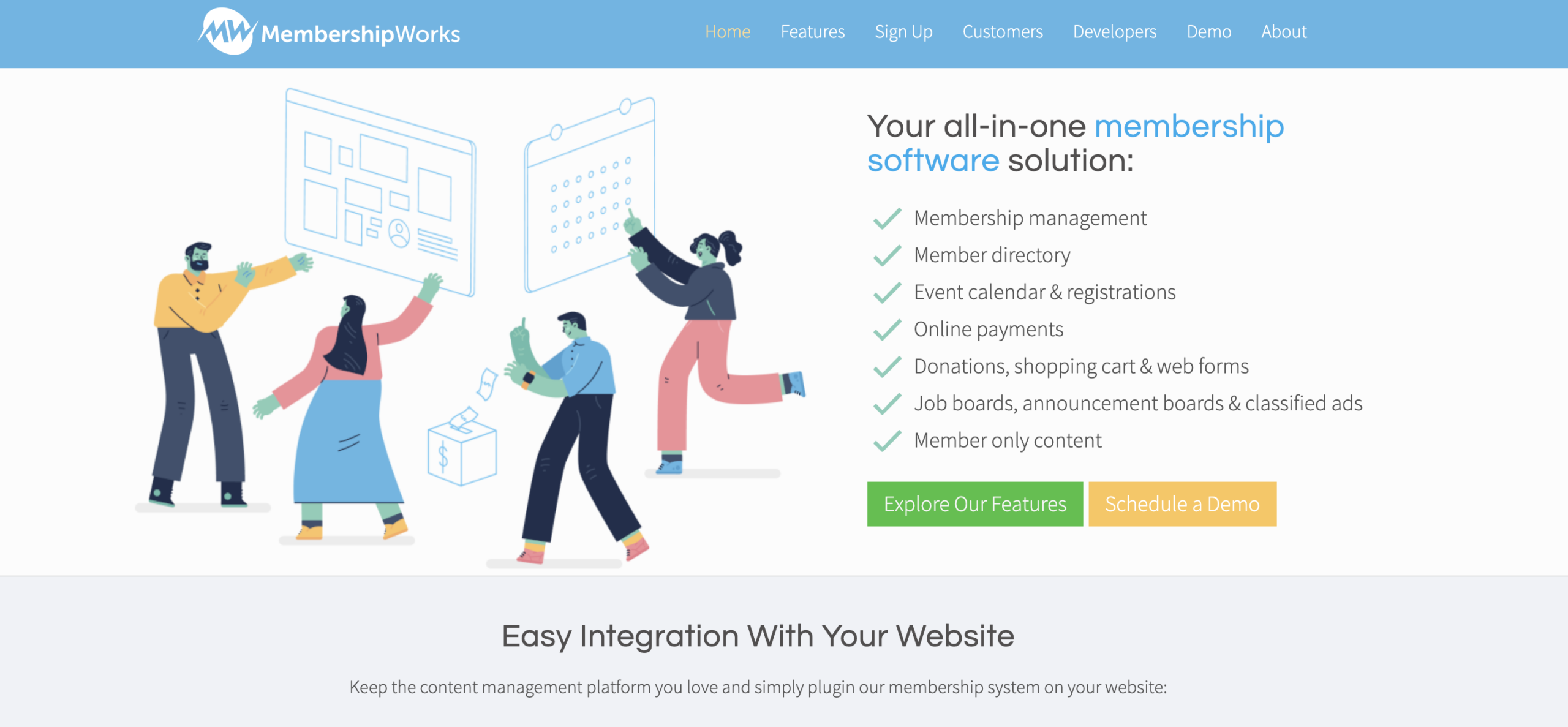 Screenshot of MembershipWorks' main homepage